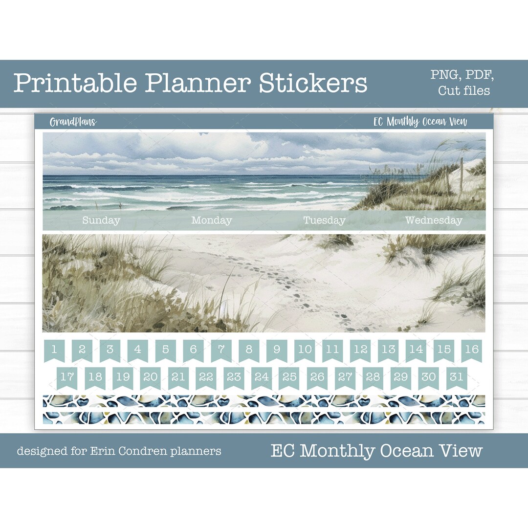 Printable Erin Condren Monthly Kit, Planner Stickers, Summer, Digital ...