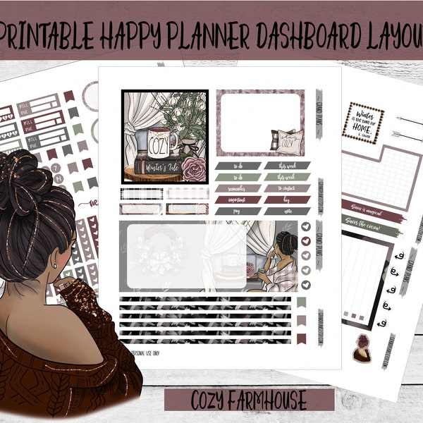Printable Stickers | Happy Planner Dashboard Layout | Weekly  Kit - COZY FARMHOUSE| Planner Stickers | Cut Files