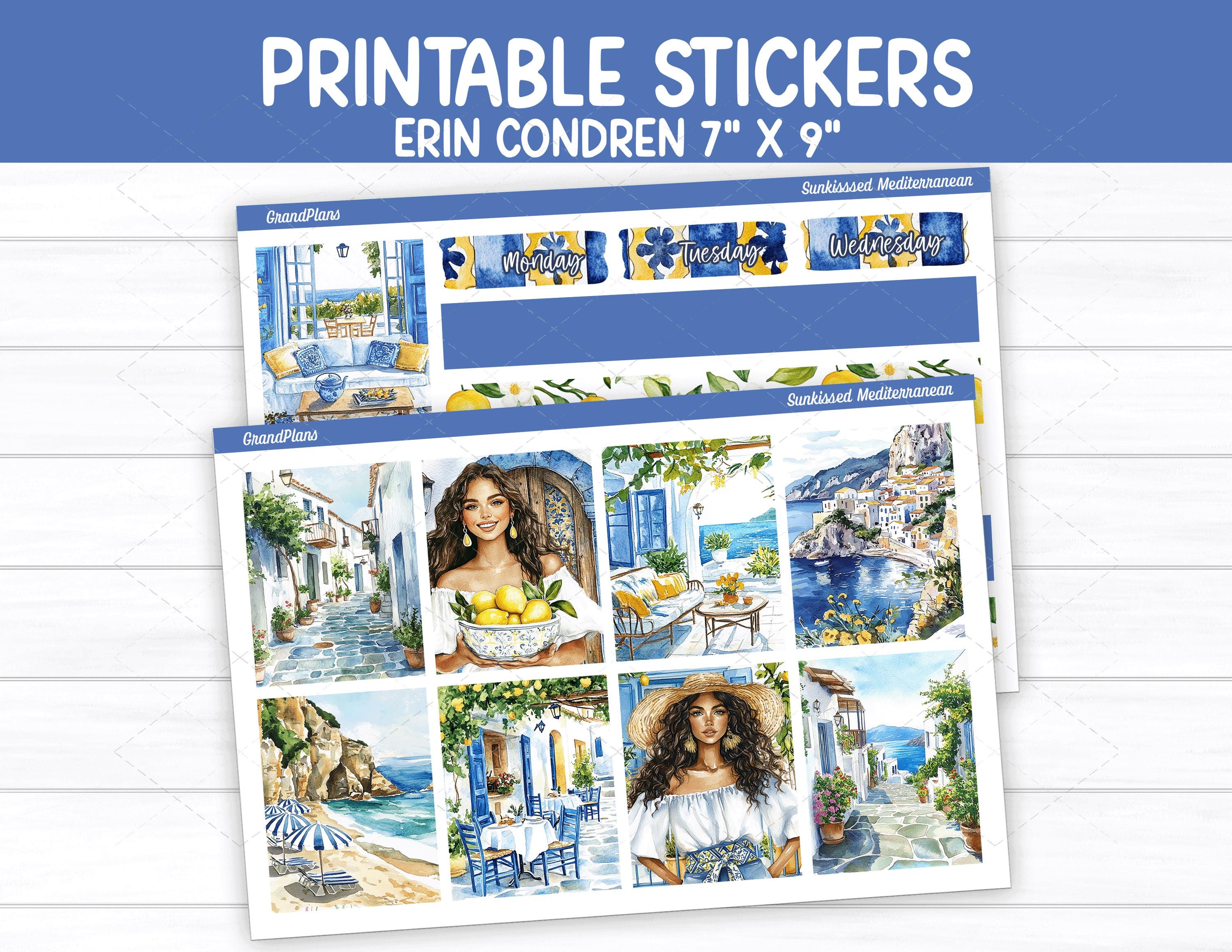 Summer Planner Stickers: Sunkissed Mediterranean Weekly Kit for Erin Condren & Vertical Planners (Printable)