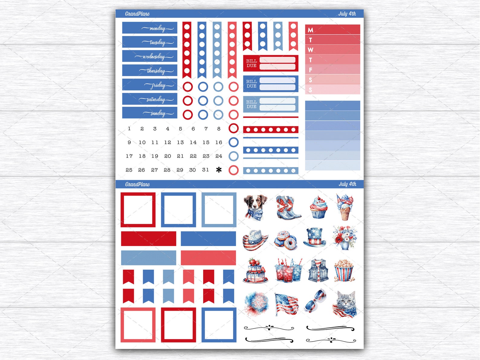 July 4th Weekly Sticker Kit for the Classic Happy Planner Dashboard ...