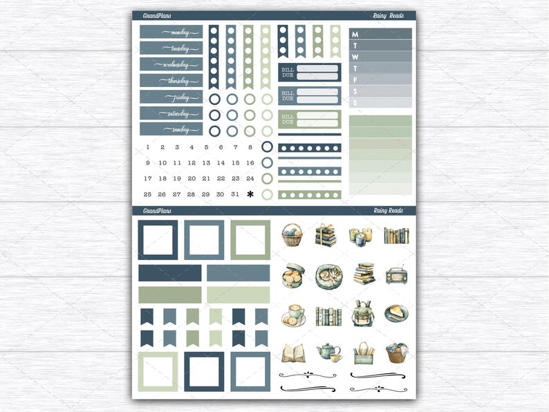 Rainy Reads Weekly Sticker Kit for the Classic Happy Planner Dashboard ...