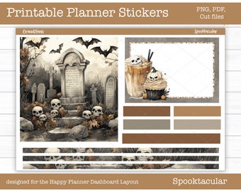 Printable Planner Sticker Kit, Spooktacular, Weekly Sticker Kit, Halloween Happy Planner Dashboard Layout Kit, Cut Files, Cricut PNG