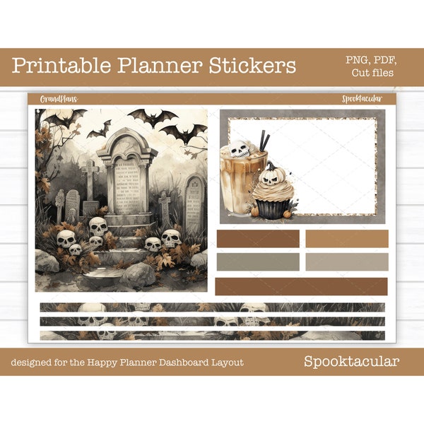 Halloween Printable Planner Sticker Kit, Spooktacular Weekly Sticker Kit, Happy Planner Dashboard Layout Kit, Cut Files, Cricut PNG