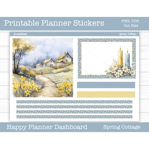 Adesivi stampabili per planner, kit di adesivi settimanali Spring Cottage, layout dashboard Happy Planner, file di taglio, Cricut PNG