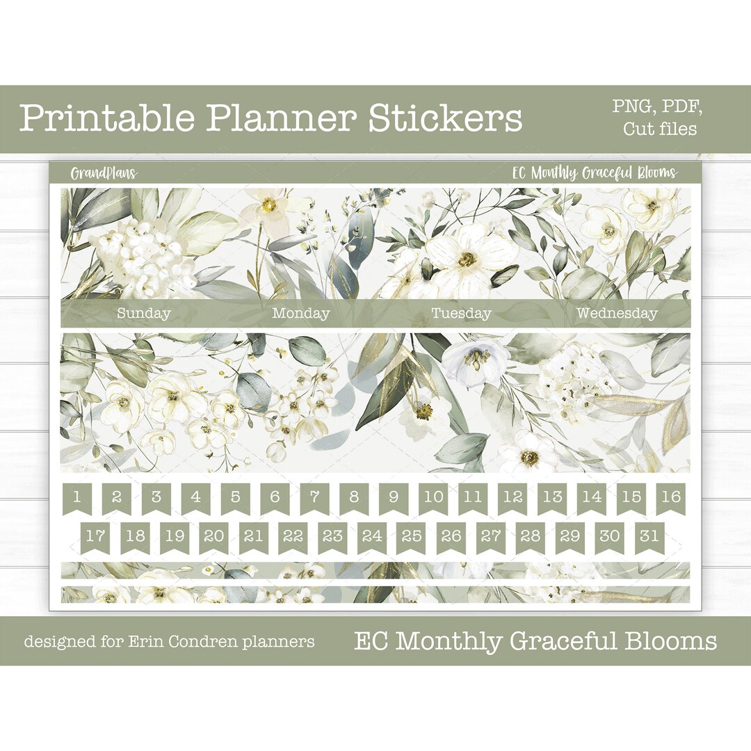 Printable Erin Condren Monthly Kit, Planner Stickers, Spring, Digital ...