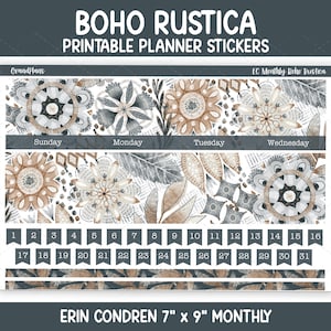 Boho Rustica Monthly Sticker Kit for 7x9 Erin Condren Planner (Printable)