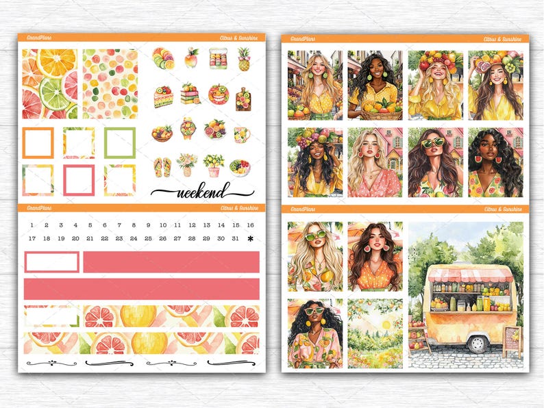 Citrus & Sunshine Printable Planner Stickers | Summer Weekly Kit for ...