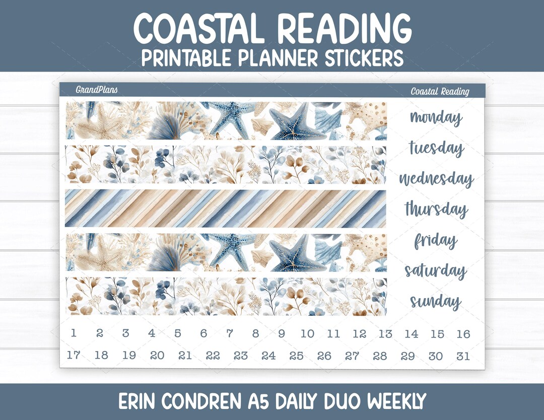 Coastal Reading Printable Planner Stickers | Books and Beach Weekly Kit ...