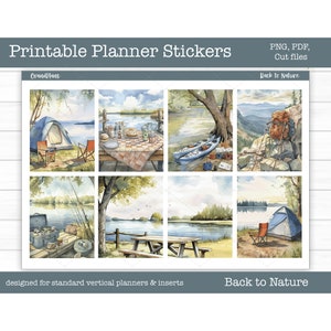 Printable Planner Stickers, Back to Nature Weekly Kit, Erin Condren Stickers, Vertical Planner, Camping Stickers, Cricut PNG