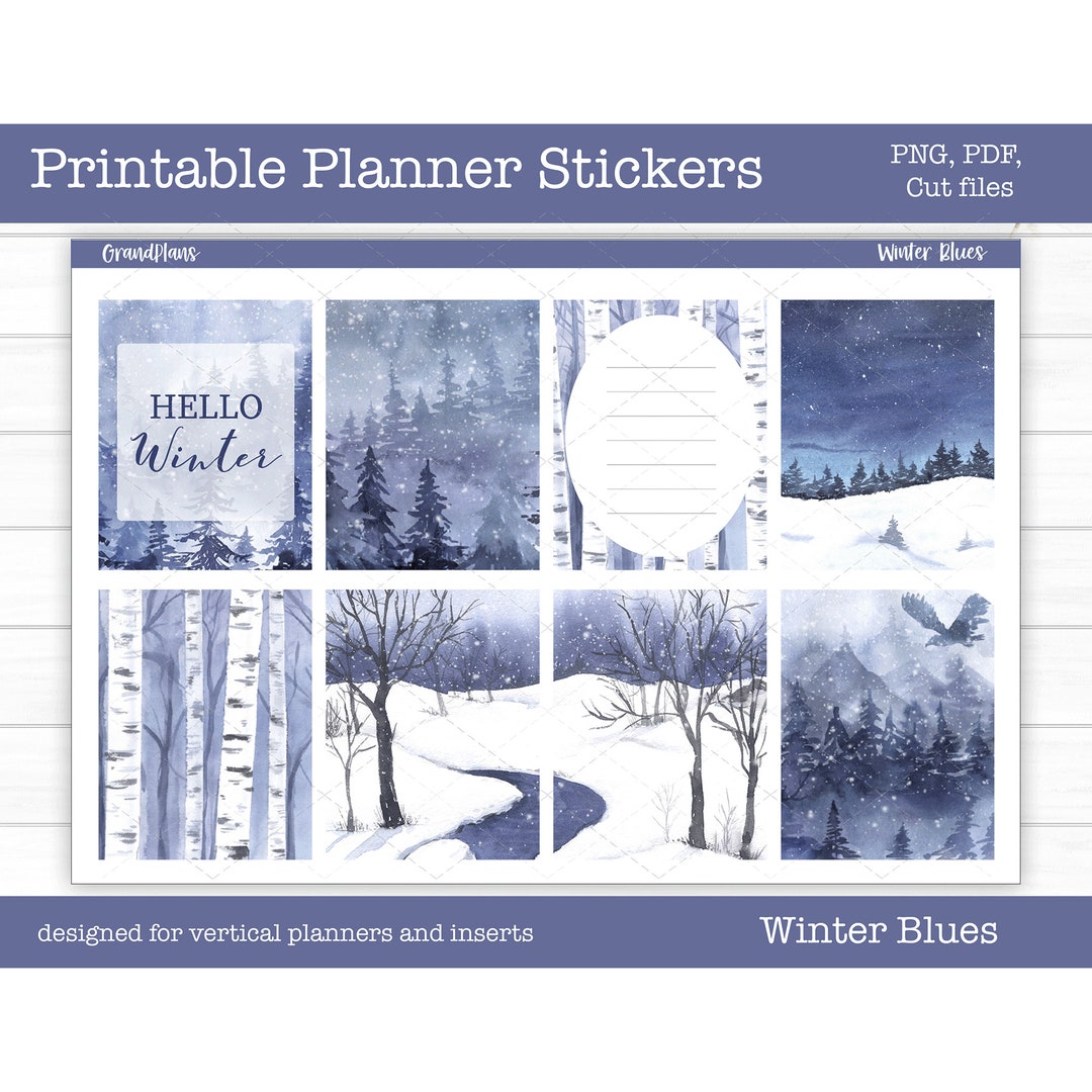Winter Printable Planner Stickers, Winter Blues Weekly Sticker Kit ...