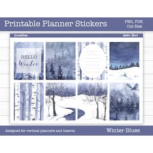 Pegatinas imprimibles de invierno para planificador, kit semanal de pegatinas "Invierno triste", pegatinas de Erin Condren, planificador vertical, archivos recortables, Cricut PNG
