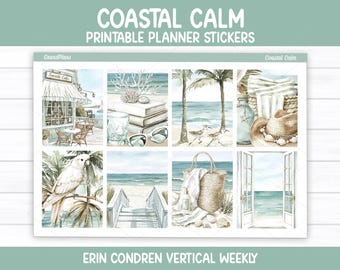 Kit de pegatinas semanales Coastal Calm para Erin Condren y planificadores verticales (imprimible)