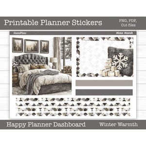 Adesivi stampabili per planner, calore invernale, kit di adesivi settimanali, layout del dashboard del planner felice, adesivi per dashboard, file di taglio, Cricut PNG