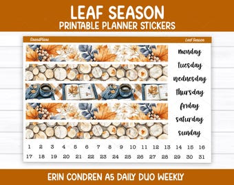 Kit d'autocollants hebdomadaires Leaf Season pour agenda duo quotidien Erin Condren A5 (imprimable)