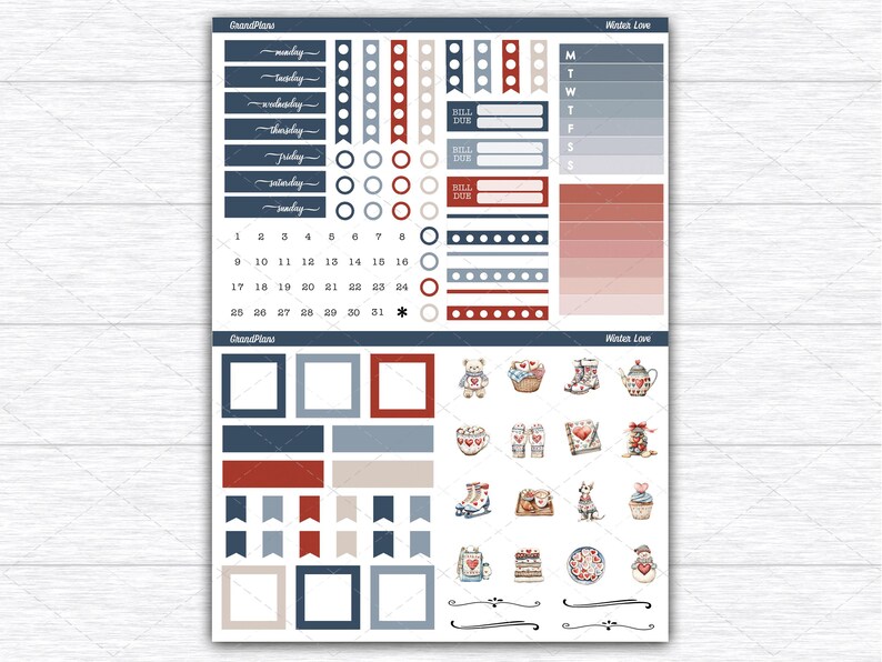 Winter Love Printable Planner Stickers | Winter Weekly Kit for Happy ...