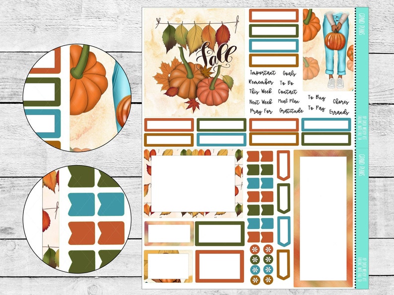 Fall Stickers Cut Files Weekly Planner Sticker Kit Printable Stickers FALLING INTO FALL Happy Planner Dashboard