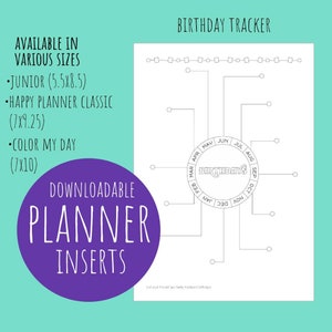 Birthday Tracker Page | Downloadable Planner Insert | Bullet Journal Printable PDF | 3 Sizes