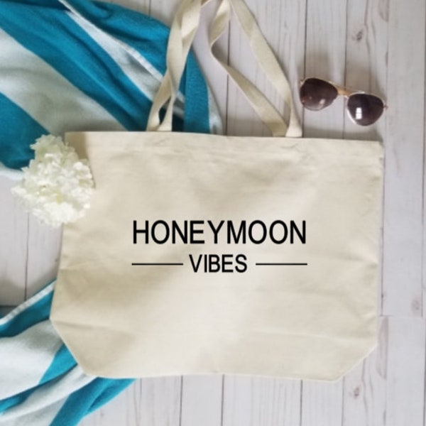 Honeymoon Beach Bag, Honeymoon Vibes, Large Beach Tote, Canvas Beach Tote, Wedding Gift, Newlywed Beach Bag, Wedding Shower Gift, Vacation