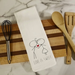 Love is Sweet Towel, Valentines Day Decor, Valentines Flour Sack, Tea Towel, Valentines Day Gift, Valentines Kitchen Towel, Farmhouse Decor
