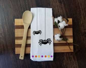 Halloween Tea Towel, Halloween Flour Sack Towel, Spider Decor, Fall Tea Towel, Halloween Decor, Kitchen Décor