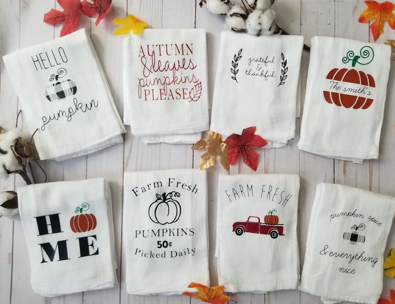 Fall Tea Towels Fall Flour Sack Towels Farmhouse Decor Fall Etsy