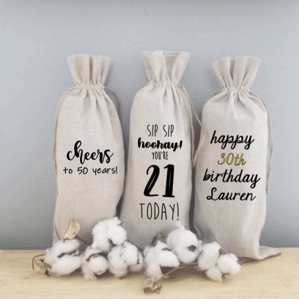 Personalized Gift, Custom Birthday Gift, Wine Gift Bag, Birthday Wine, Birthday Bag, Canvas Wine Bag, Birthday Gift Bag