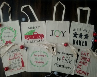 Reusable Christmas Tote Bags, Canvas Bag, Gift Bag, Holiday Tote, Shopping Bag, Christmas Canvas, Christmas Gift Bag, Canvas Bag, Large Tote