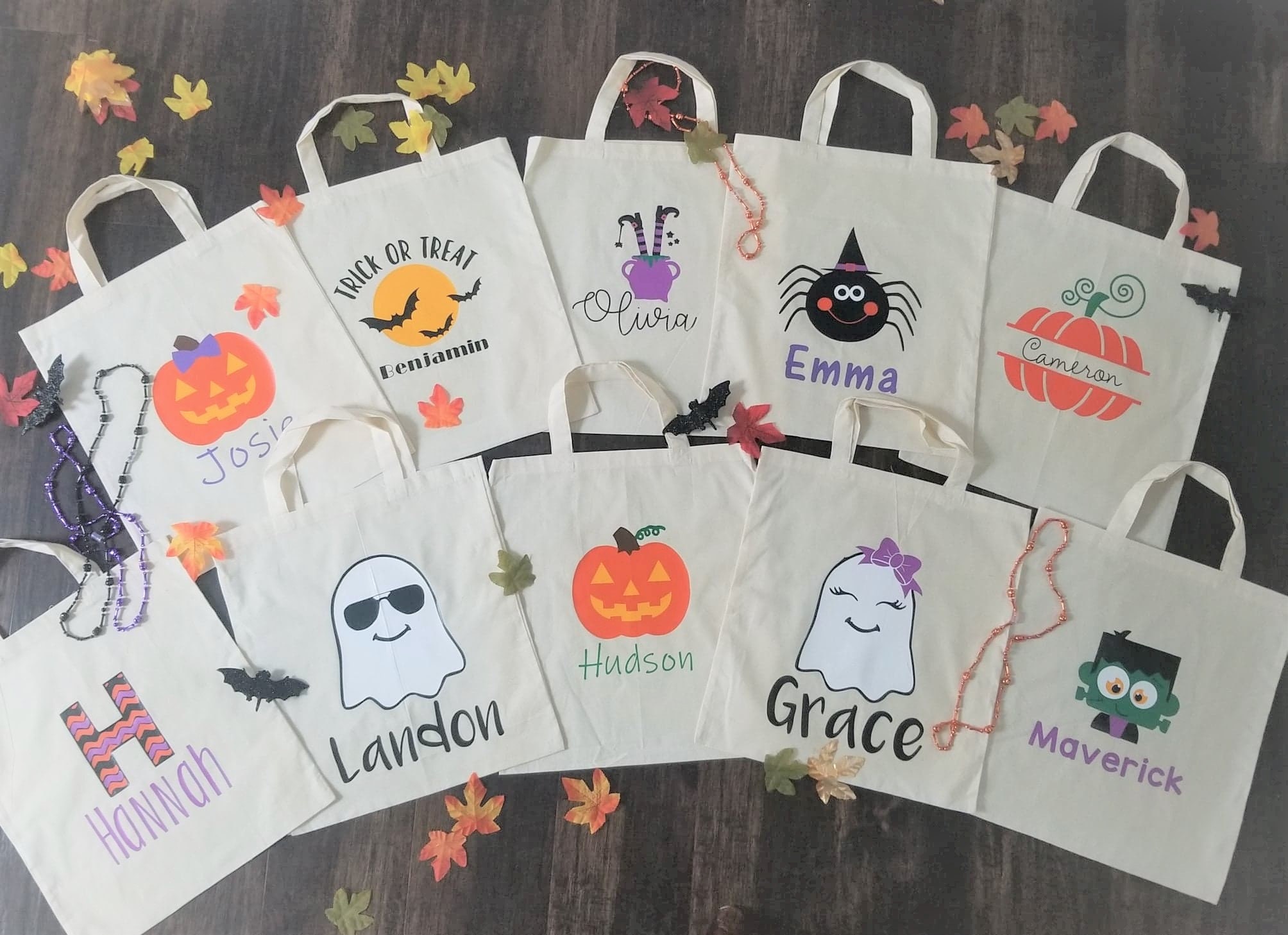 Happy Halloween Personalized Canvas Tote Bag, Trick Or Treat Bags