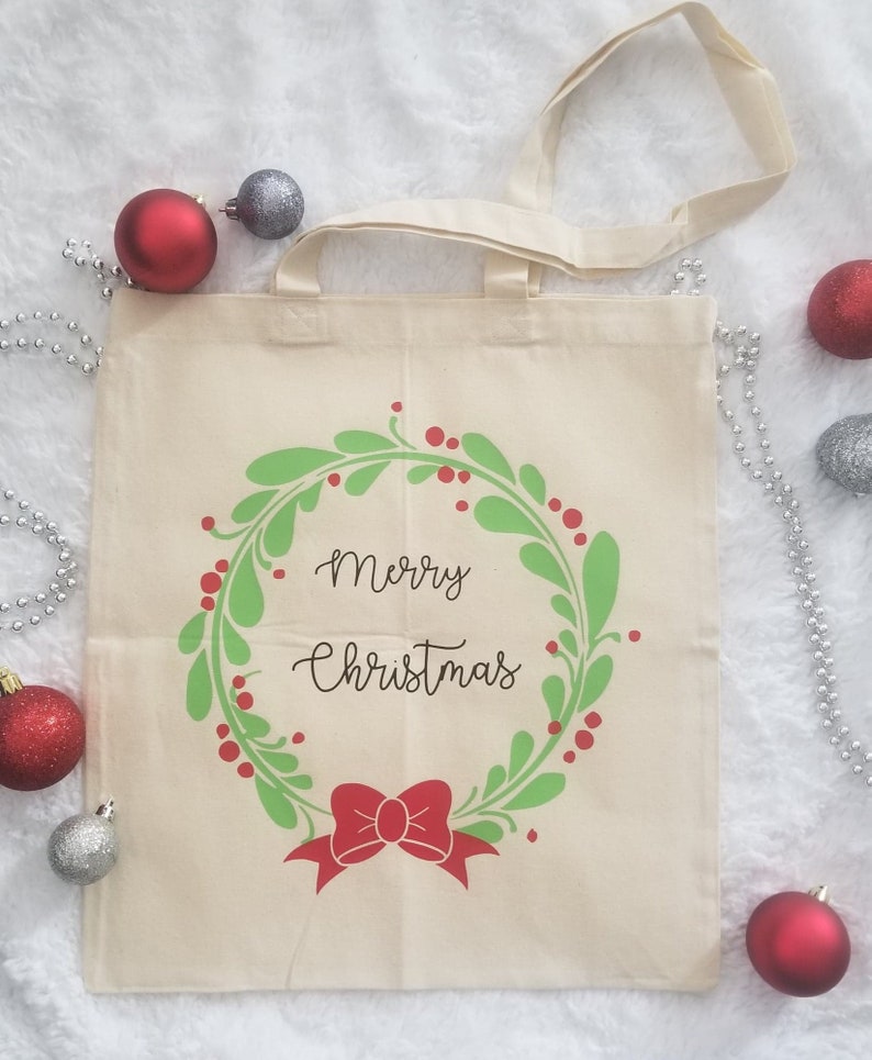 Reusable Christmas Tote Bags Canvas Bag Gift Bag Holiday Etsy