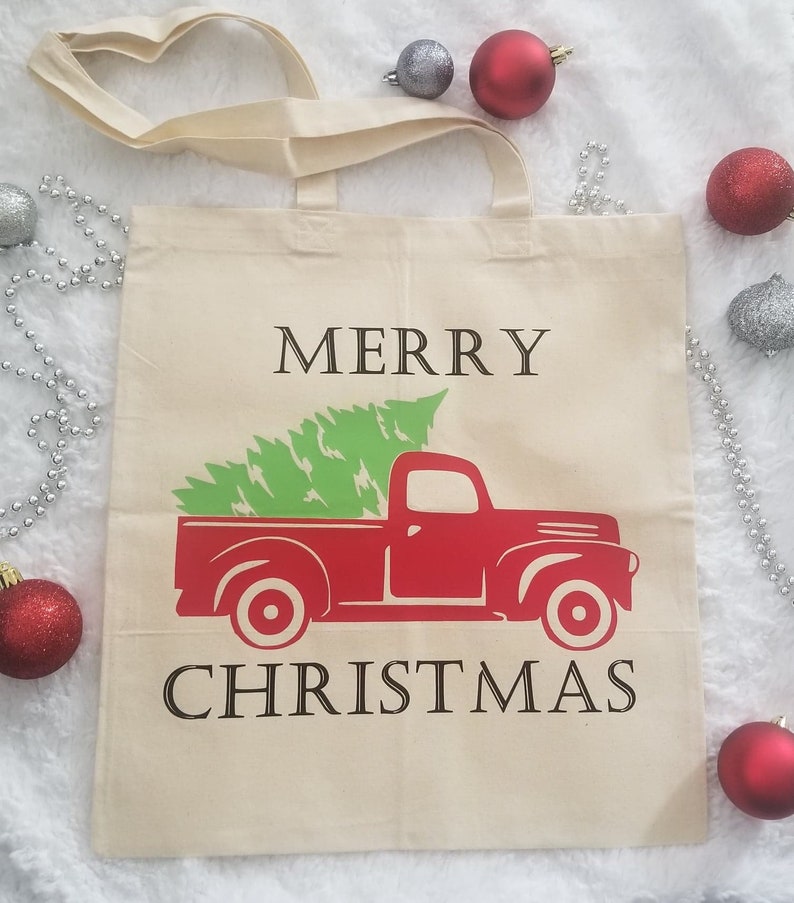 Reusable Christmas Tote Bags Canvas Bag Gift Bag Holiday Etsy