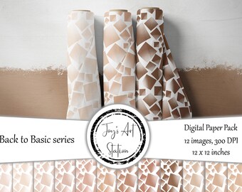 Seamless pattern digital paper pack, printable scrapbook paper, hand drawn print, neutral pattern background digital paper, digital download