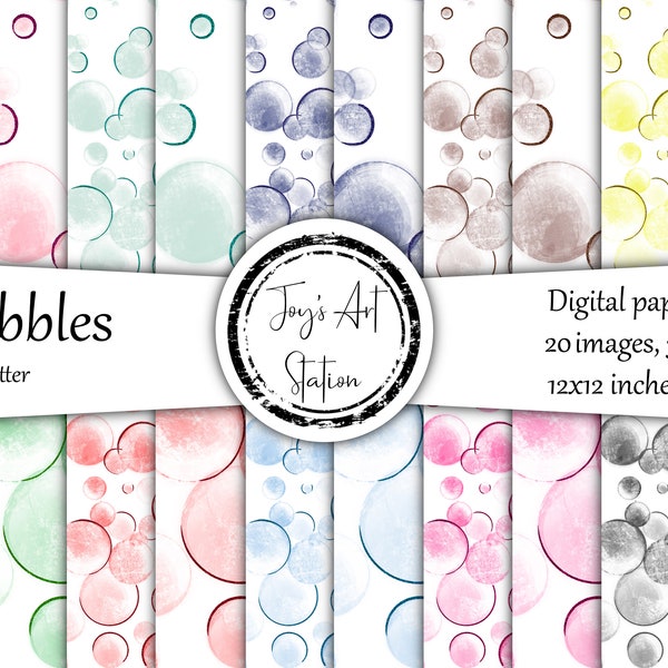 Water bubbles digital paper pack, soap bubbles seamless pattern, glitter scrapbook paper, printable wrapping paper sheet, instant download