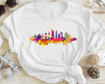 New York City Skyline Graphic Tees, Statue of Liberty, NYC Gift, New York City Skyline T-shirt