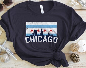 USA Vintage Chicago Flag Novelty Toddler Kid Baby Boys Girls Long Sleeve Tee Clothing