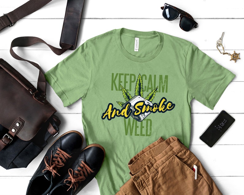 Keep Calm Smoke Weed Graphic Tees Marijuana Smoke Weed T-shirt CBD Cannabis Gift