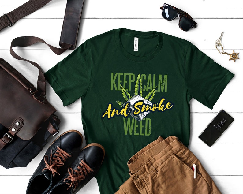 Keep Calm Smoke Weed Graphic Tees Marijuana Smoke Weed T-shirt CBD Cannabis Gift