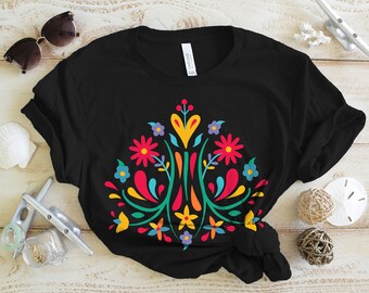 Colorida camiseta de flores, otomía mexicana floral, regalo de mamá mexicana