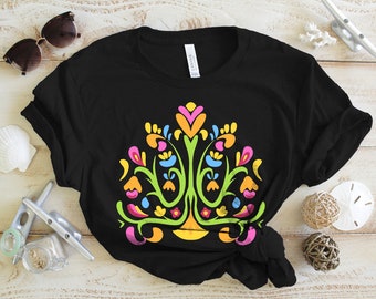 Camisa Otomi mexicana de color brillante, regalo de camisa de flores mexicanas, camisetas florales coloridas