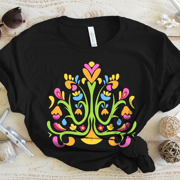 Bright Color Mexican Otomi Shirt, Mexican Flower Shirt Gift, Colorful Floral Tees