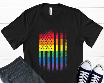 American Pride Flag T-Shirt, Lgbt Shirt,  Pride Shirt, Lesbian Shirt,  Gay Shirt,  Rainbow Shirt,  Equality Shirt, Graphic T-Shirt