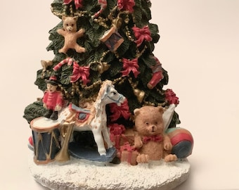 Vintage Poly Resin Christmas Tree or Santa Bear OR Metal Christmas Cottage - Sold Individually