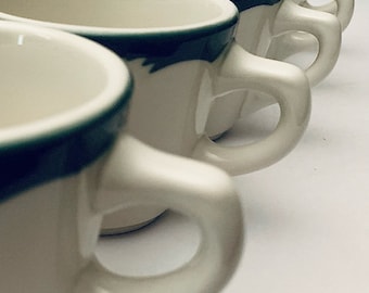 4 Vintage Restaurant Ware Coffee Cups Syracuse China Wintergreen Pattern Green Border