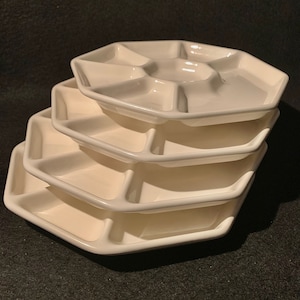 Platos de fondue MCM de cerámica vintage, platos de fondue vintage blancos, plato dividido, plato dividido, plato de sushi - Hecho en Japón - Conjunto de (4)