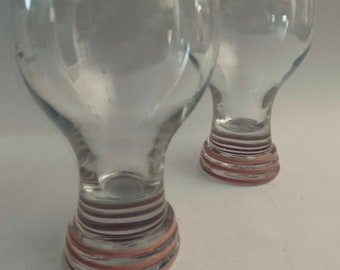 Vintage FIESTA (Fiestaware) Glass Water Glasses, Goblets Three Bands Rose Pink - Set of (2)