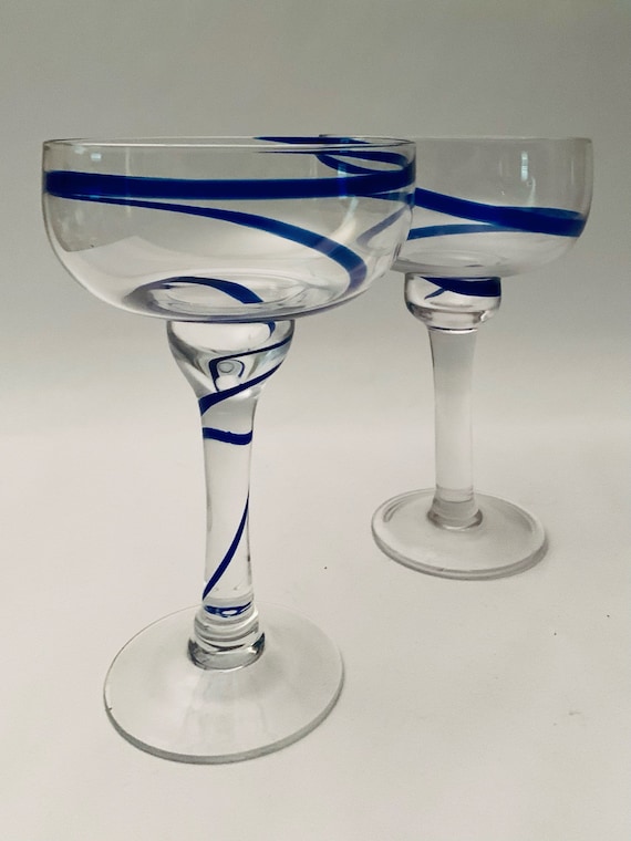 Vintage Blue Swirl Margarita Glasses Set of 2 Etsy