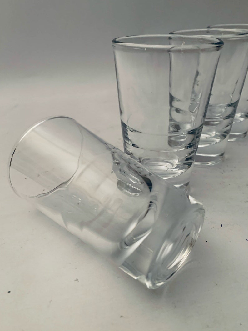 Vintage Heavy Clear Double Shot Glasses Set of 4 Etsy
