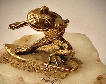 Ron Lee Clown Figurine Signed 83 Sharing Hotdog With Dog Onyx Base