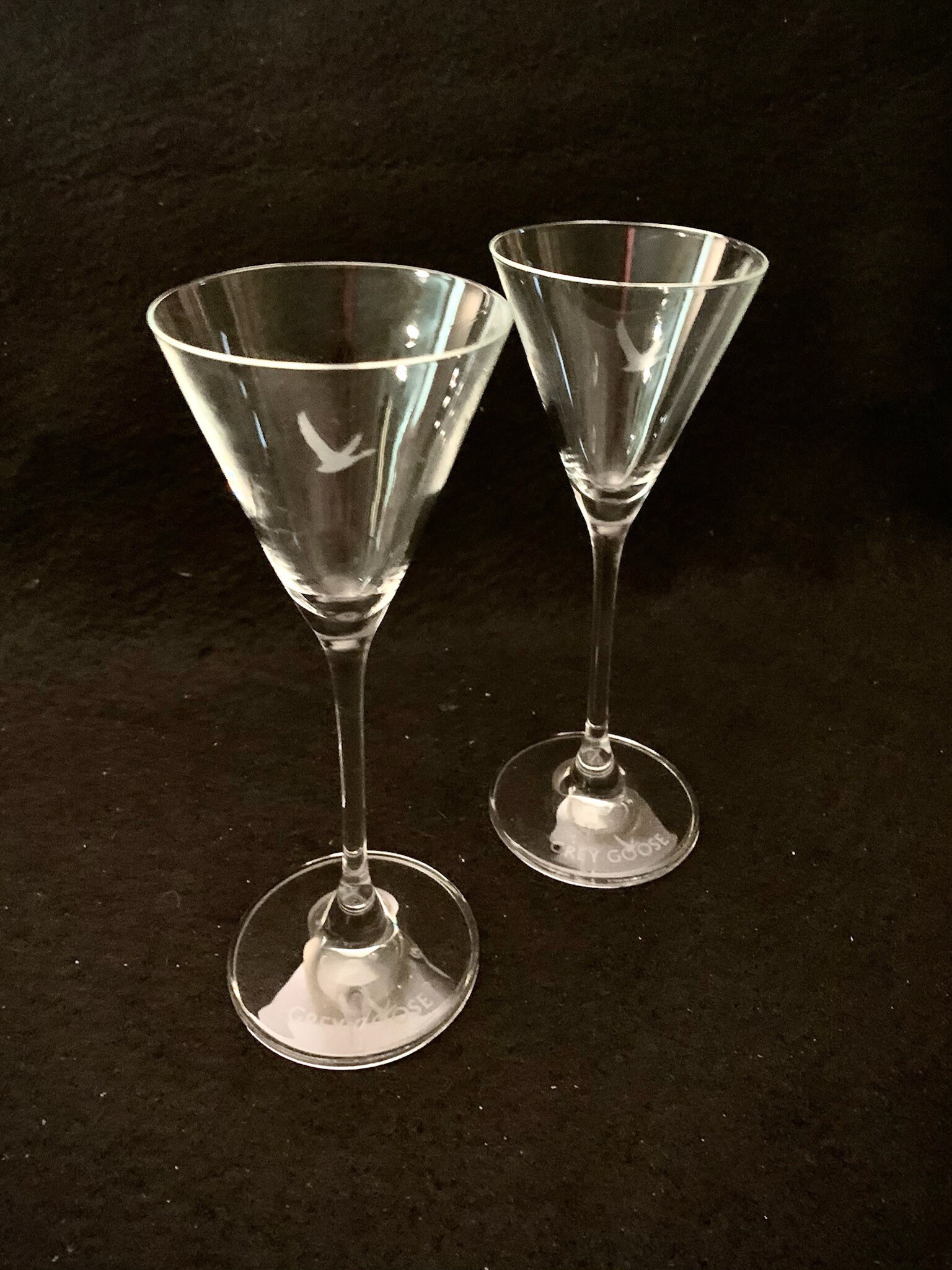 Vintage Pair of Grey Goose Vodka Long Stem Martini Glasses 