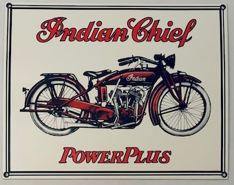 Vintage Indian Chief PowerPlus Porcelain Sign – Motorcycle Garage Decor