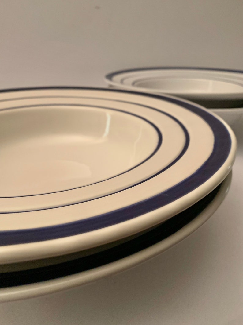 Cwc Flat Bowl Set Over and Back Large Flat Bowls With Cobalt Blue Bands - Set of (2) - Etsy
